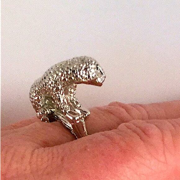 Vintage Sterling Silver Leopard Ring, Green Eyes Art Deco - Picture 10 of 12